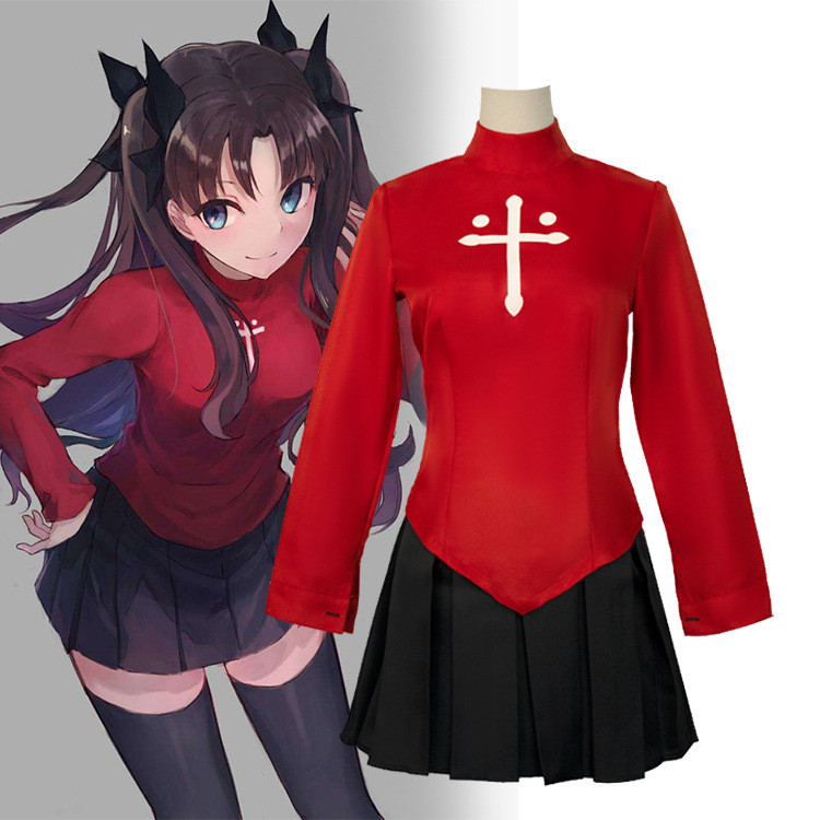 เครื่องแต่งกาย Cosplay Tohsaka Rin สีแดงและกระโปรงดำ สำหรับผู้หญิง เหมาะสำหรับงานเอ็กซ์โปรหรือฮัลโลว