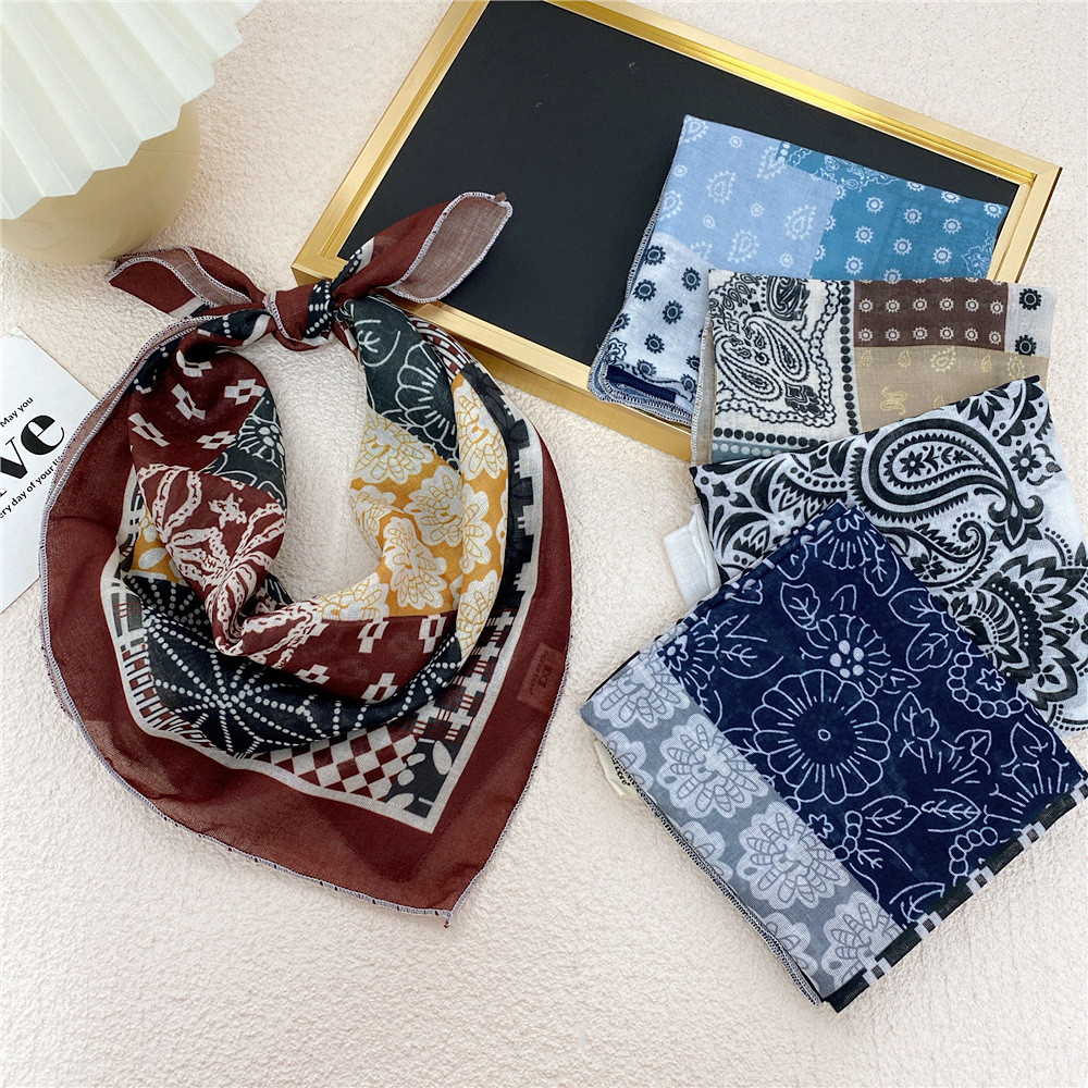 ผ้าพันคอสี่เหลี่ยมเล็ก สไตล์เกาหลี สำหรับฤดูใบไม้ผลิ ฤดูใบไม้ร่วง และฤดูร้อน โดยทำมาจากผ้าฝ้ายและลินิน มีลายพิมพ์สีสันสดใสมากจากเม็ดมะม่วงหิมพานต์ สามารถสวมใส่เป็นผ้าพันคอหรือคาดศีรษะได้ ราคา ถูกที่สุด ดีลบีเคเค แกลเลอรีภาพที่ 4