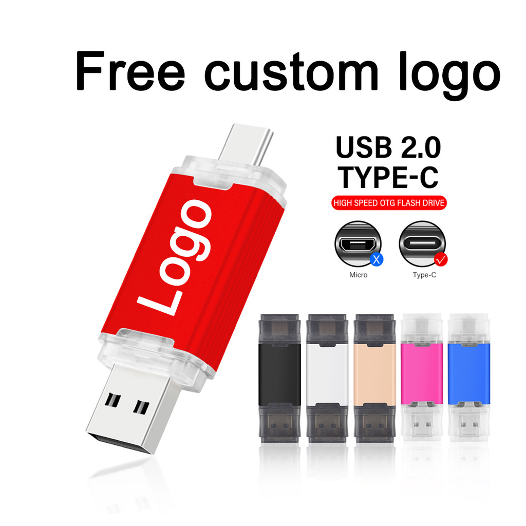 (ฟรีโลโก้ที่กําหนดเอง) USB 2.0 แฟลชไดรฟ์ 64GB 2in1 Pendrive 32GB TYPE-C ไดรฟ์ปากกา 16BG Mini flashdr