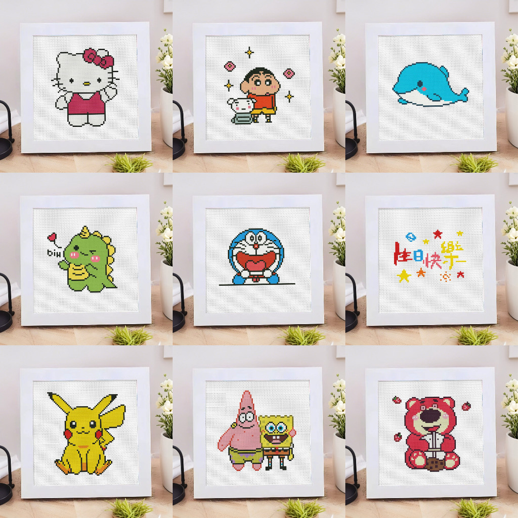 20 * 20ซม.เด็กCross Stitch Handmade DIYวัสดุแพคเกจHand-Madeชุดเย็บปักถักร้อยตกแต่งบ้านที่เรียบง่ายCrayon Shin-Chanสตรอเบอร์รี่หมีPikachuเริ่มต้นด้ายง่ายเย็บปักถักร้อย