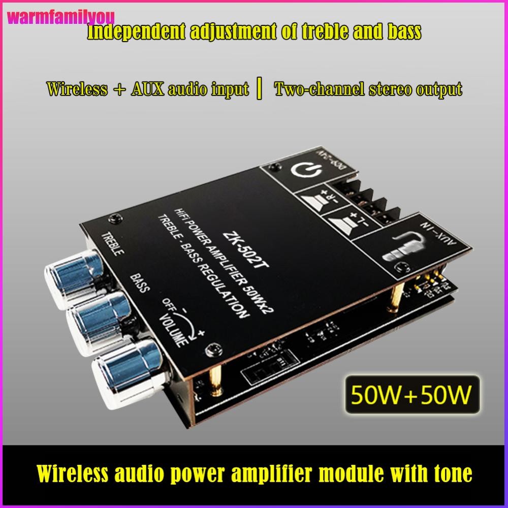 warmfamilyou ZK-502T 50Wx2 สเตอริโอเครื่องขยายเสียงบลูทูธเข้ากันได้กับโมดูลลําโพงเสียง