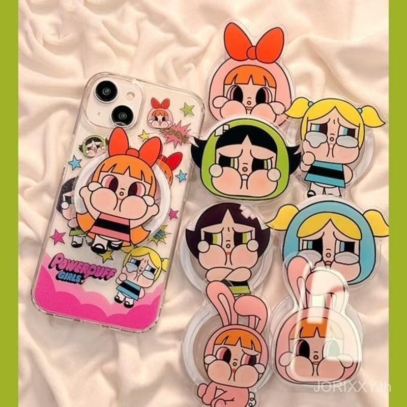 ใหม่การ์ตูน Powerpuff Girls เหมาะสําหรับ MagSafe วงเล็บแม่เหล็กดูดซับซุปเปอร์ถุงลมนิรภัยตั้งโต๊ะแบบยืดหดได้