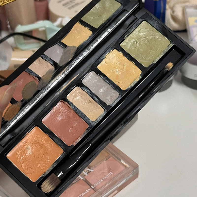 VERONNI 6 สีแก้ไขคอนซีลเลอร์ Palette พร้อมแปรง, Full Coverage Cream Contouring แต่งหน้า,รองพื้นคอนซีลเลอร์สักติดทนนาน
