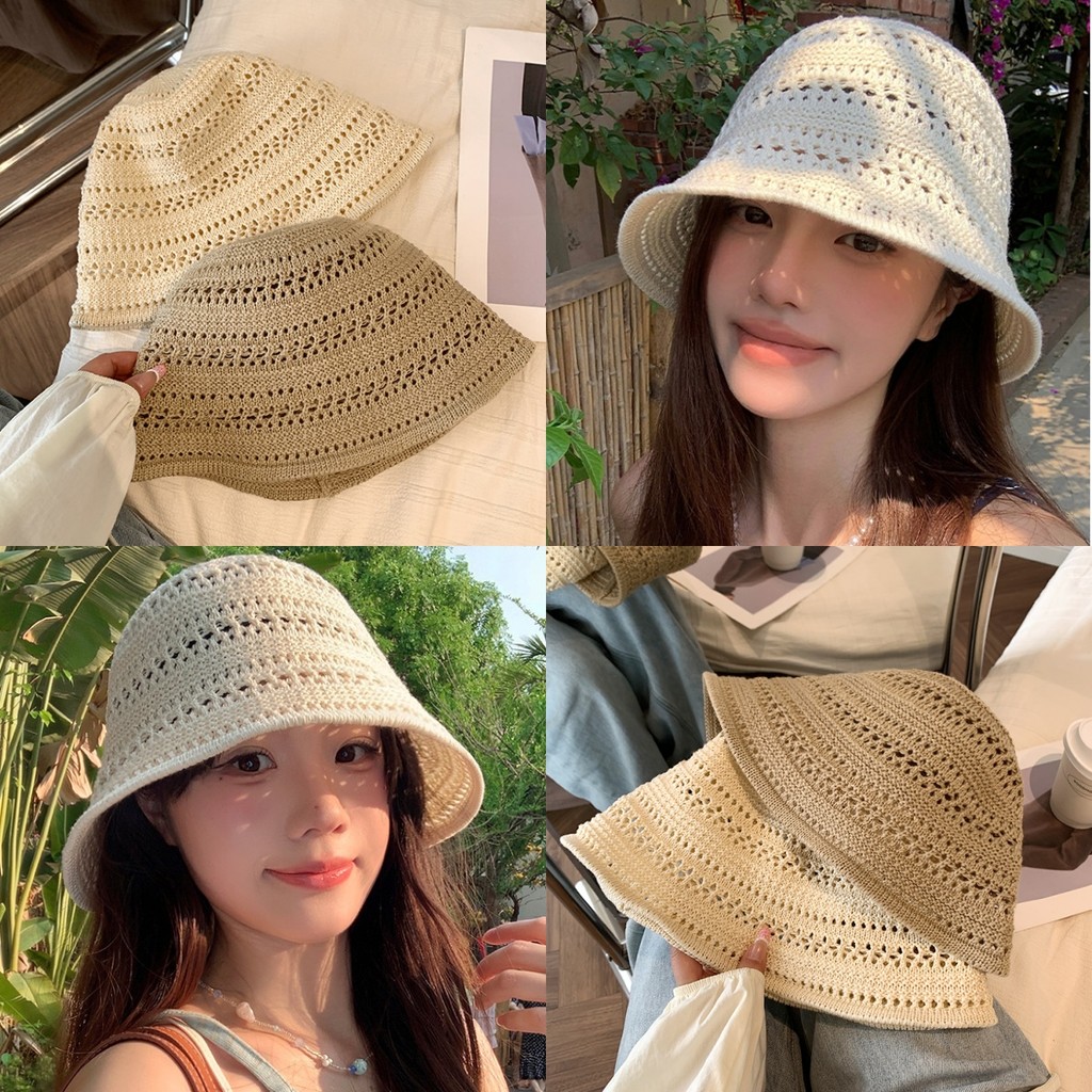 RIbbonIsland🤎หมวกบักเก็ต หมวกถัก ผู้หญิง สีพื้น y2k แฟชั่น ins มินิมอล เกาหลี แบบนิ่ม หวาน ส่งเร็ว