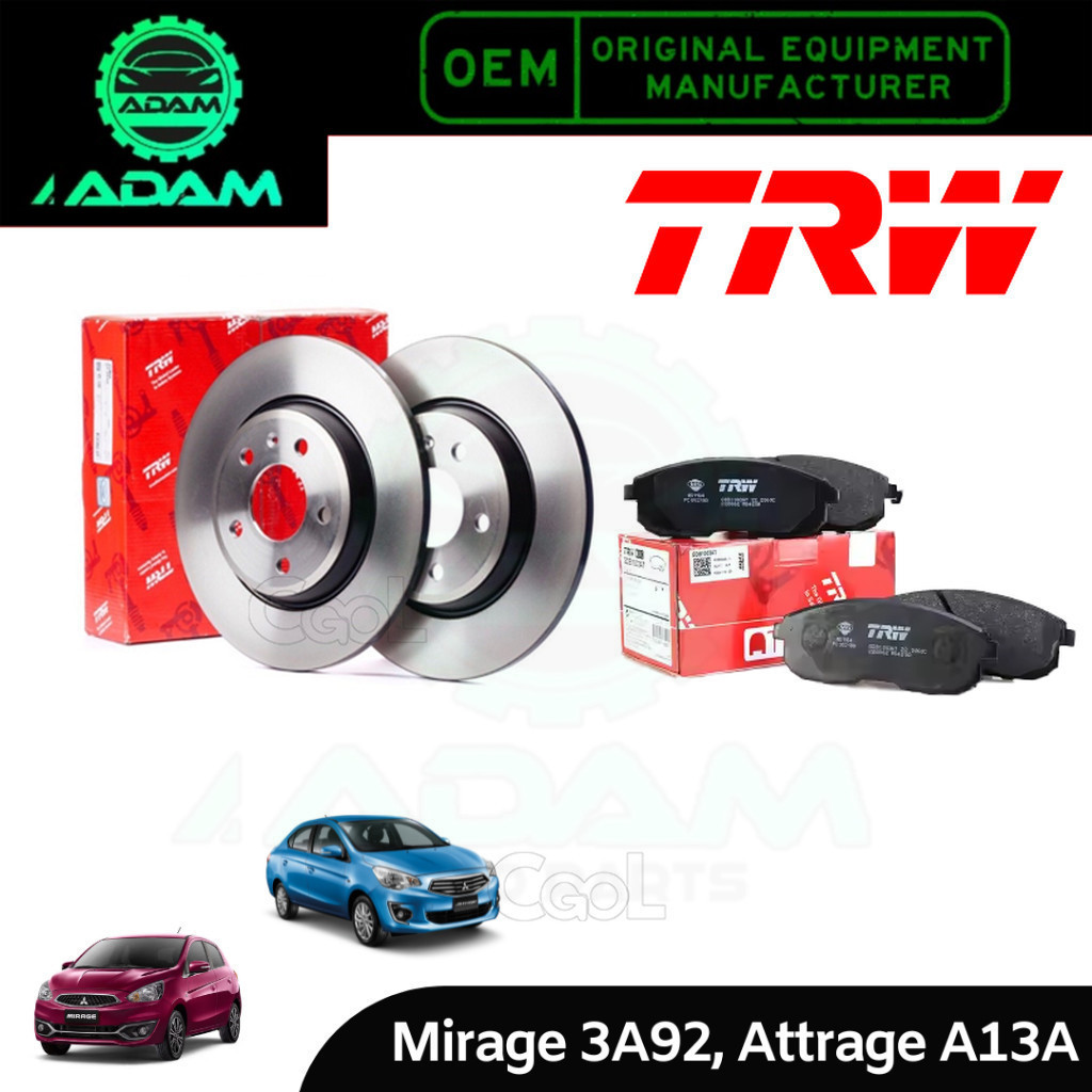 TRW Mitsubishi Mirage 3A92 Attrage A13A ด้านหน้า - 251MM ชุดโรเตอร์และผ้าเบรค