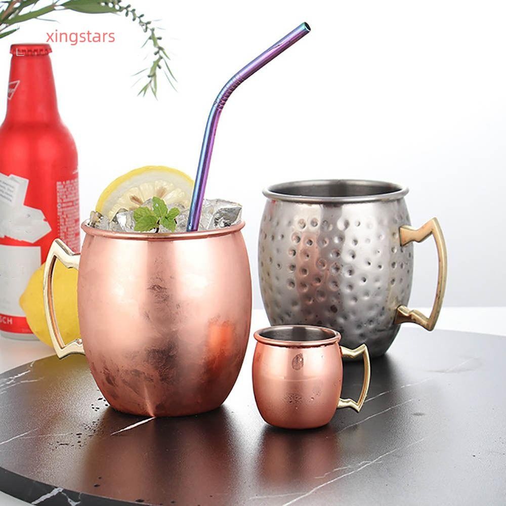 XINGSTARS ถ้วยทองแดงบริสุทธิ์, Moscow Mule 500ml ถ้วยแก้ว,พร้อมที่จับตอกหมุดที่แข็งแกร่ง Smooth Hand