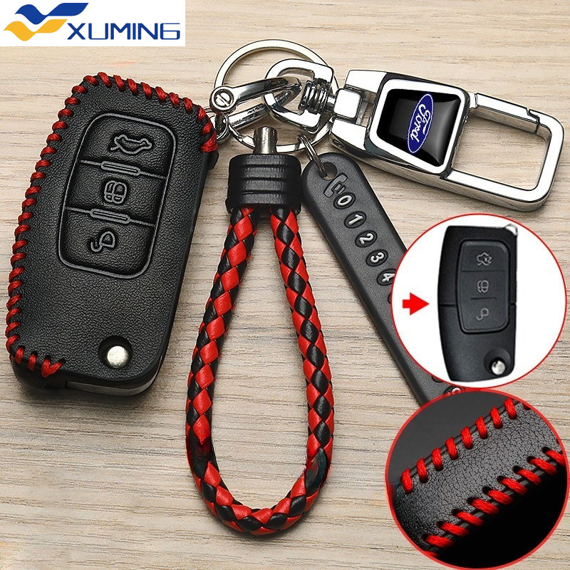 XM Ford กุญแจรถสําหรับ Ford Fiesta Focus Ecosport กุญแจรถครอบคลุมหนังวัวกระเป๋ากุญแจ Ford พวงกุญแจ