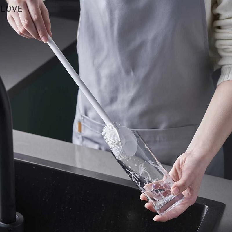 [JJCW] แปรงทําความสะอาดถ้วยด้ามยาวขวดทําความสะอาดขวดนมซิลิโคน Wineglass ถ้วยทําความสะอาดในครัวเรือนแก้วกาแฟแก้ว TeaPot แปรง QQW - รูปที่ 2