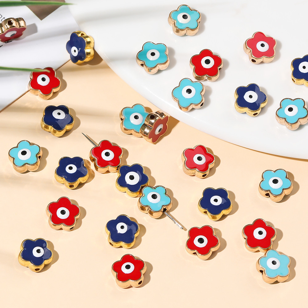 ลูกปัดตาชั่วร้าย 2 ชิ้น ลูกปัดดอกไม้โลหะสวยงาม 12mm evil eye ลูกปัดใช้ทำเครื่องประดับ