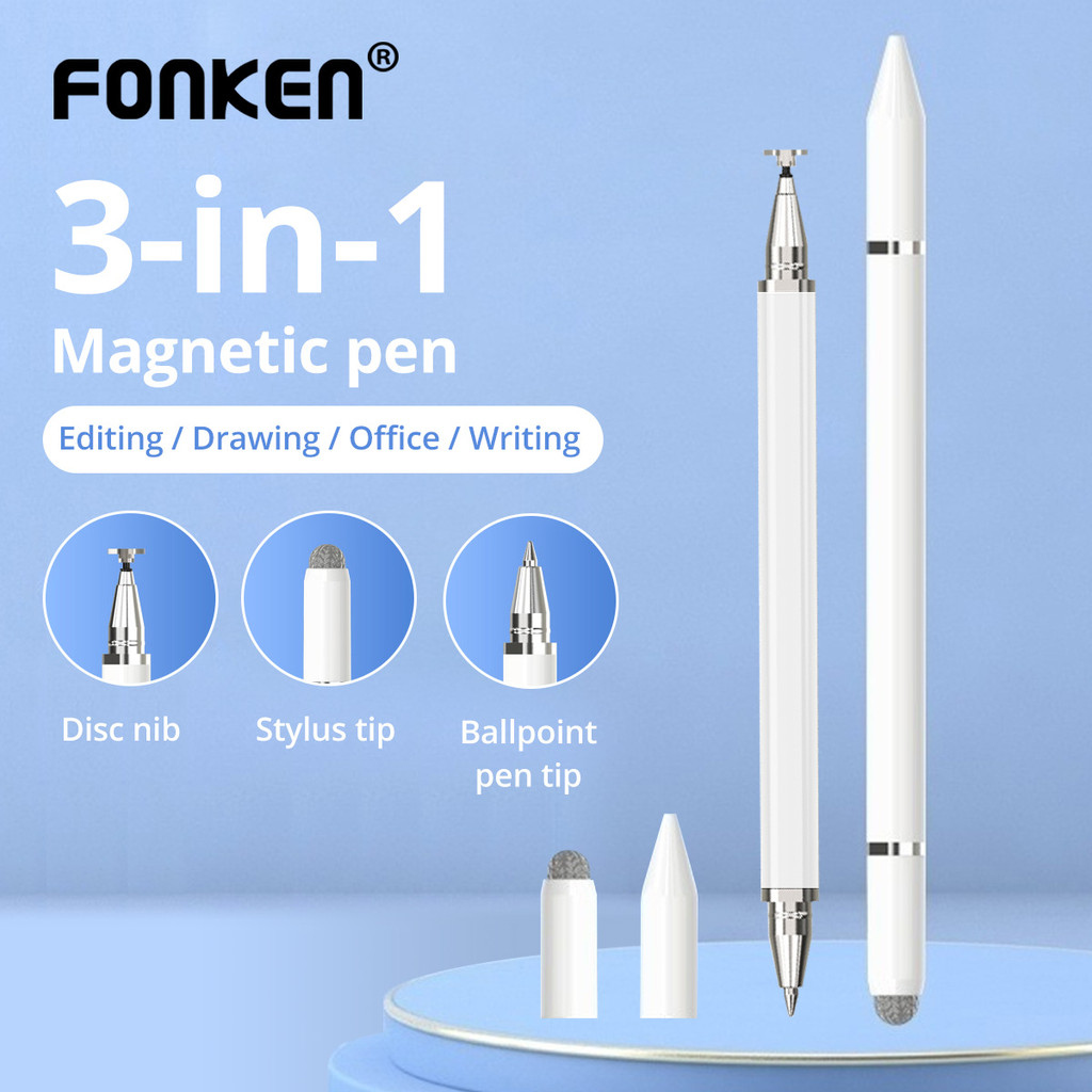 Fonken การดูดซับแม่เหล็ก 3 in 1 ปากกาสไตลัสสากลการวาดภาพดินสอสัมผัสแบบ Capacitive สําหรับ Android Pad แท็บเล็ตสมาร์ทโฟน
