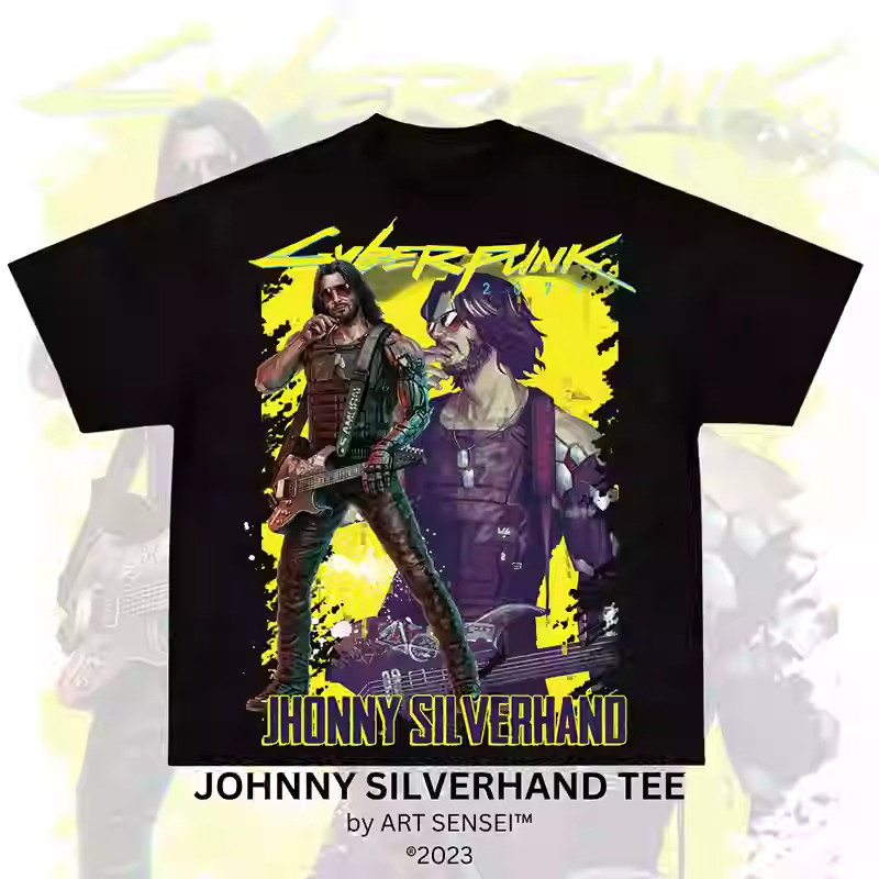 เสื้อยืดผ้าฝ้ายแท้ระบายอากาศ สไตล์ CYBERPUNK JOHNNY SILVERHAND เหมาะสำหรับเกมเมอร์