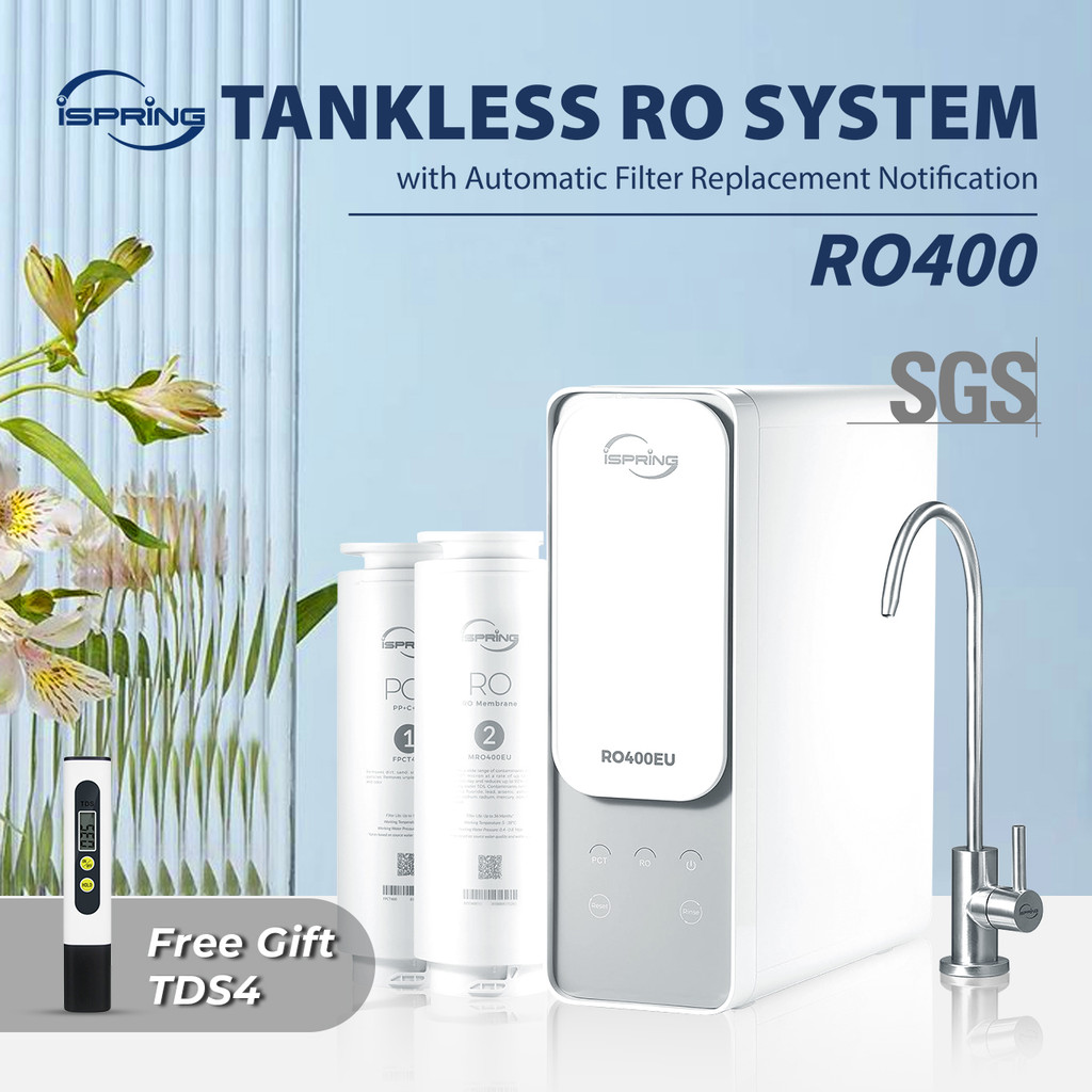 ISpring RO400 ระบบกรองน้ํา RO ไร้ถัง SGS ได้รับการรับรอง 400 GPD Fast Flow ภายใต้ Sink ระบบ Reverse Osmosis 2:1 Pure To Drain Ratio เครื่องกรองน้ําดื่มพร้อมก๊อกน้ํา