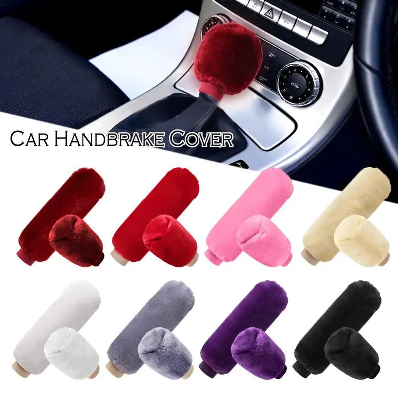 2 ชิ้นรถ Handbrake Grip ครอบคลุมเกียร์ Shift Knob Cover Handle Plush Sleeve ฤดูหนาว Soft Warm Handbrake รถอุปกรณ์เสริมสําหรับผู้หญิง