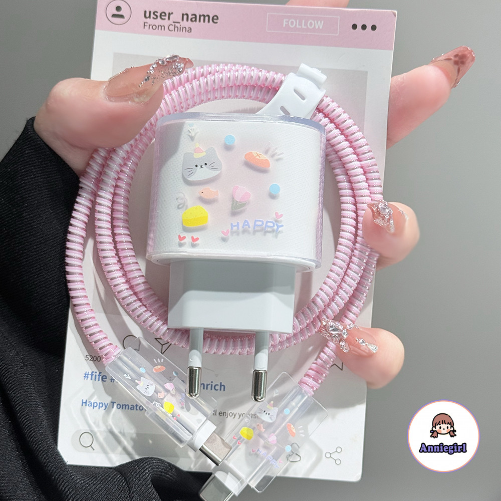 EURO การ์ตูน Kitty Clear Charger Protector สําหรับ Iphone 20W สีชมพูป้องกันสิ่งสกปรกป้องกันการแตกหัก Data Line Winder สวมใส่สาย Winder Protector สําหรับ USB/Type-C