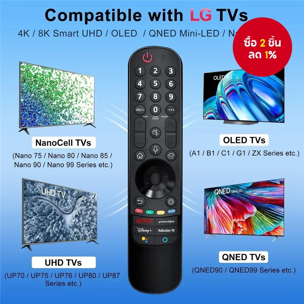 รีโมทอนาคตใหม่สำหรับ LG Magic Remote Control MR21GA ที่มีฟังก์ชันชี้เสียง สำหรับ LG Smart TV UHD OLE