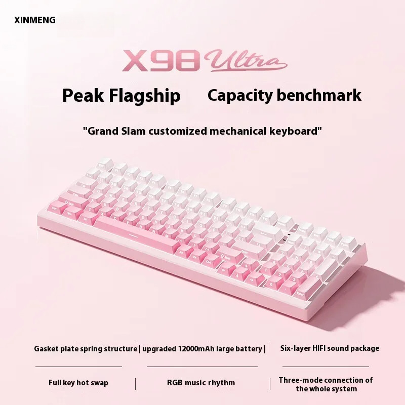 XINMENG X98 Ultra Mechanical Keyboard Wired/2.4G/BT Wireless 12000mAh Customized Gasket Hot-Swappabl