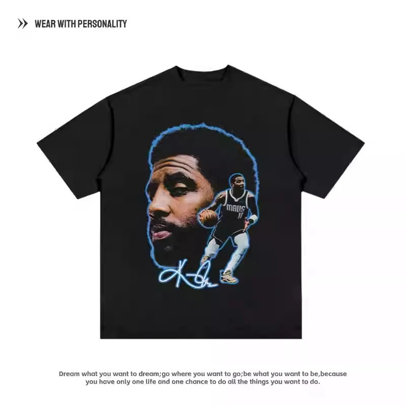 Kyrie Irving Basketball Star Casual Print American T-shirt Mens and Womens Small Neckline Short Slee