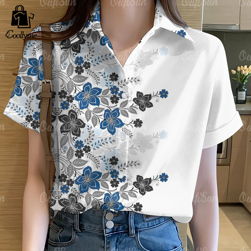 เสื้อฮาวายแขนสั้นลายดอกไม้สำหรับผู้หญิง พร้อมไซส์ใหญ่ พลัสไซส์ เหมาะสำหรับฤดูร้อน