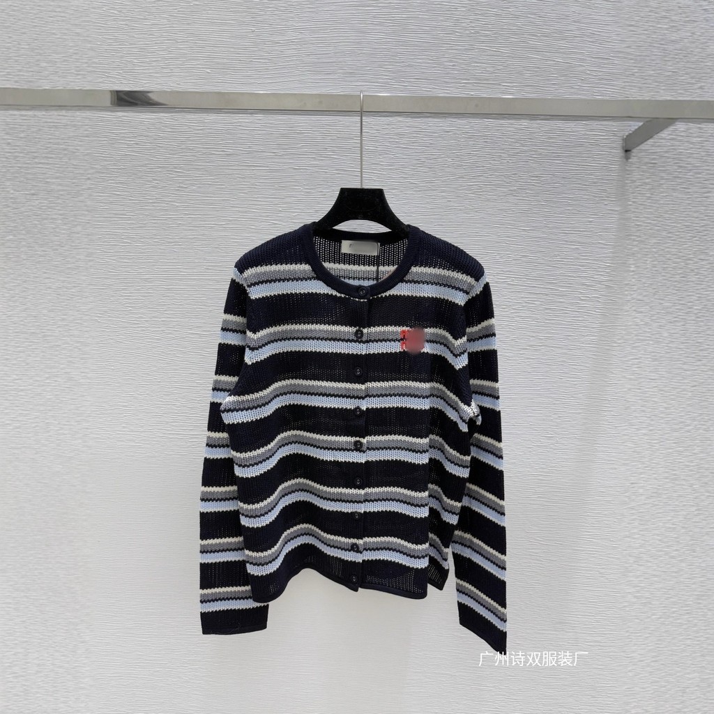 1: 1 Original Label ต้นฤดูใบไม้ร่วงสไตล์ใหม่ Letter Stripes รอบคอแขนยาวถักเสื้อสเวตเตอร์ถัก Top