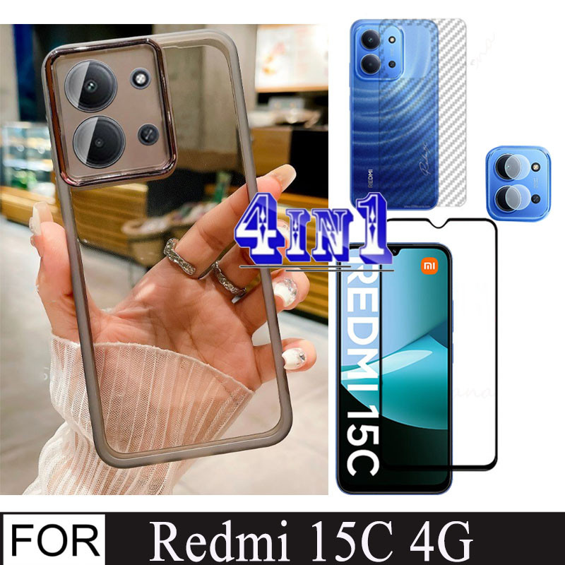 4In1 Redmi 15C 14Cฟิล์มกระจกนิรภัยสําหรับRedmi15C Redmi 15 5G 4Gซิลิโคนกันกระแทกเคสโทรศัพท์และฟิล์มด