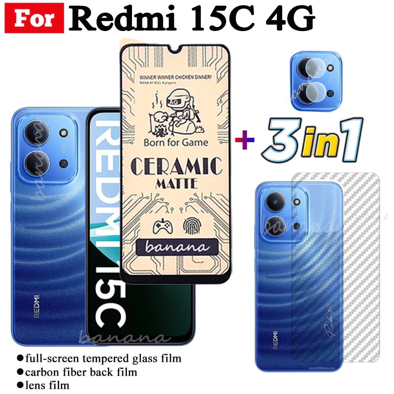 3 IN 1 Redmi 15C เซรามิคกระจกนิรภัยสําหรับ Redmi 14C 13C Redmi A5 A3 Poco C71 C75 เลนส์กล้องกระจกป้องกันหน้าจอและฟิล์มด้านหลัง