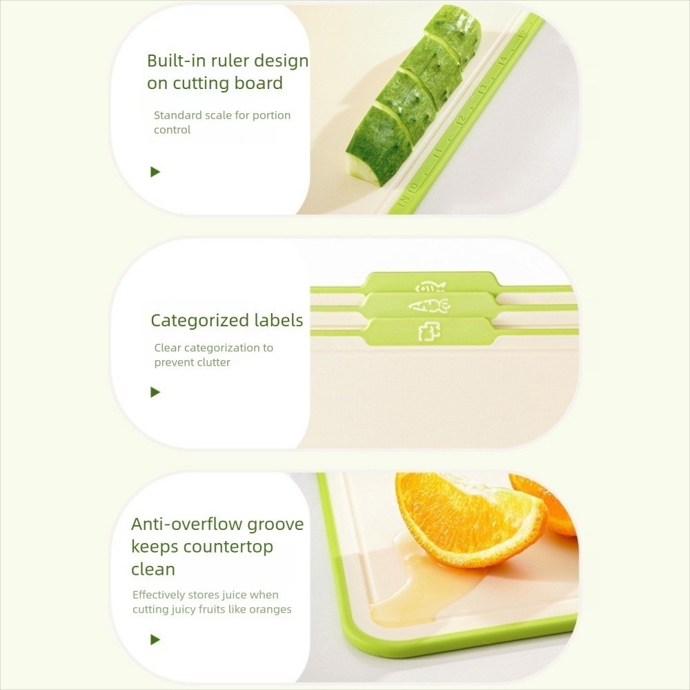 เยร์ซี่ 3ชิ้น เขียง, เขียงอเนกประสงค์กันลื่น, คุณภาพสูงพร้อมชั้นเก็บของสองด้านพลาสติกตัดผักอุปกรณ์ครัว - รูปที่ 2