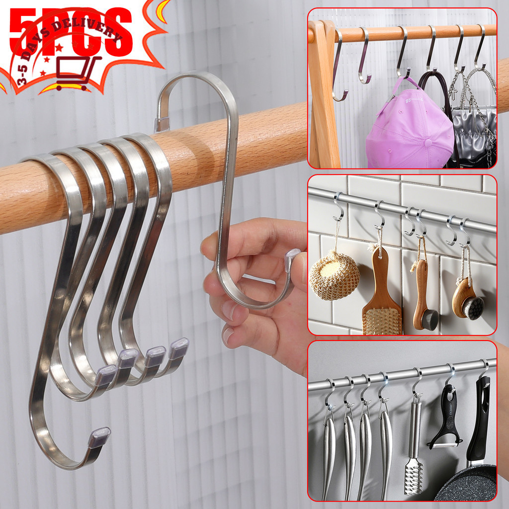 [จัดส่ง 3-5 วัน]ตะขอสแตนเลส ส หนัก หน้าที่ 4 ขนาด, ตะขอแขวนกันสนิมสําหรับห้องครัว/ห้องนอน/ระเบียง, 5 แพ็คตะขอออแกไนเซอร์ที่ทนทานด้วยเหล็กคลาสสิกเสร็จสิ้น
