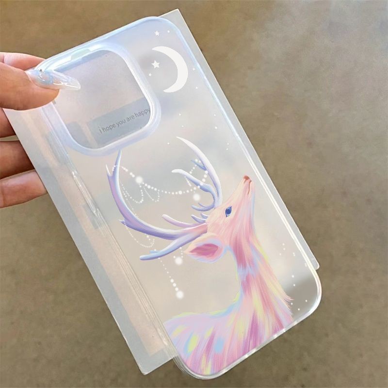 {จัดส่งด่วน} Fairy Deer Pattern Frosted Transparent Silicone Soft Phone Case เหมาะสําหรับ iPhone x/xs/xr/xsmax/7/8plus/11Promax/12/13/14Promax/15 Shock-resistant All-Included Protective Case