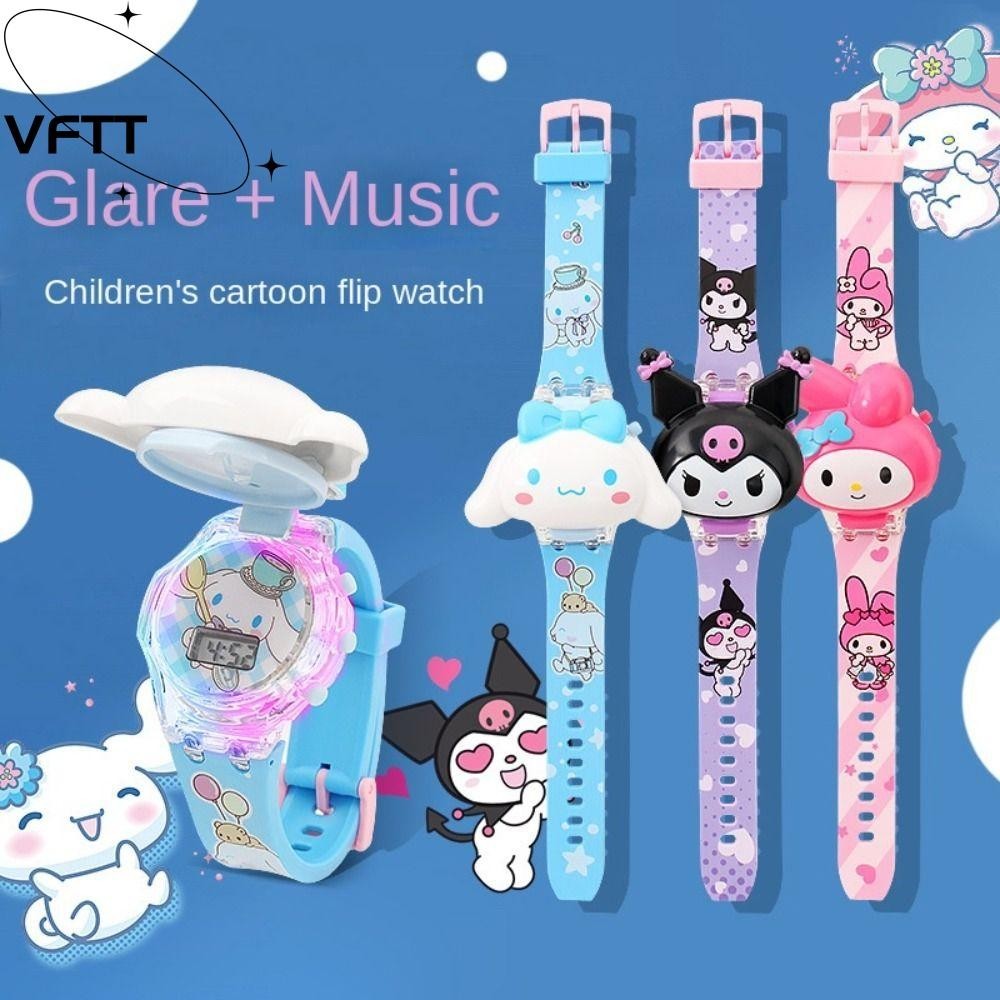 SANRIO Vftt นาฬิกา นํา,นาฬิกาอิเล็กทรอนิกส์การ์ตูน ซานริโอ คุโรมิ,นาฬิกาดนตรีเรืองแสงพลิกคุณภาพสูงสําหรับเด็ก