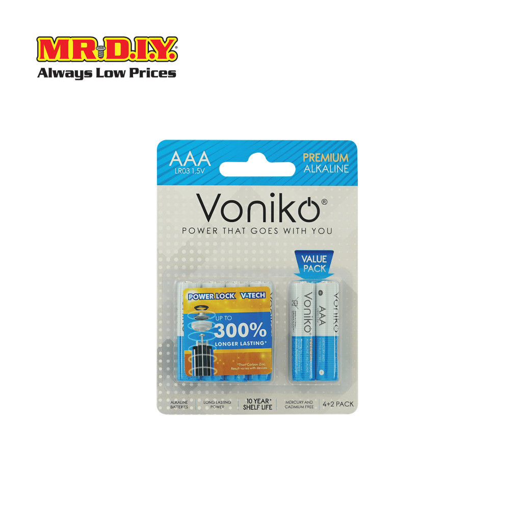 VONIKO ถ่านพรีเมี่ยมอัลคาไลน์ LR03 AAA 1.5 โวลต์ (4+2ก้อน/แพ็ก)