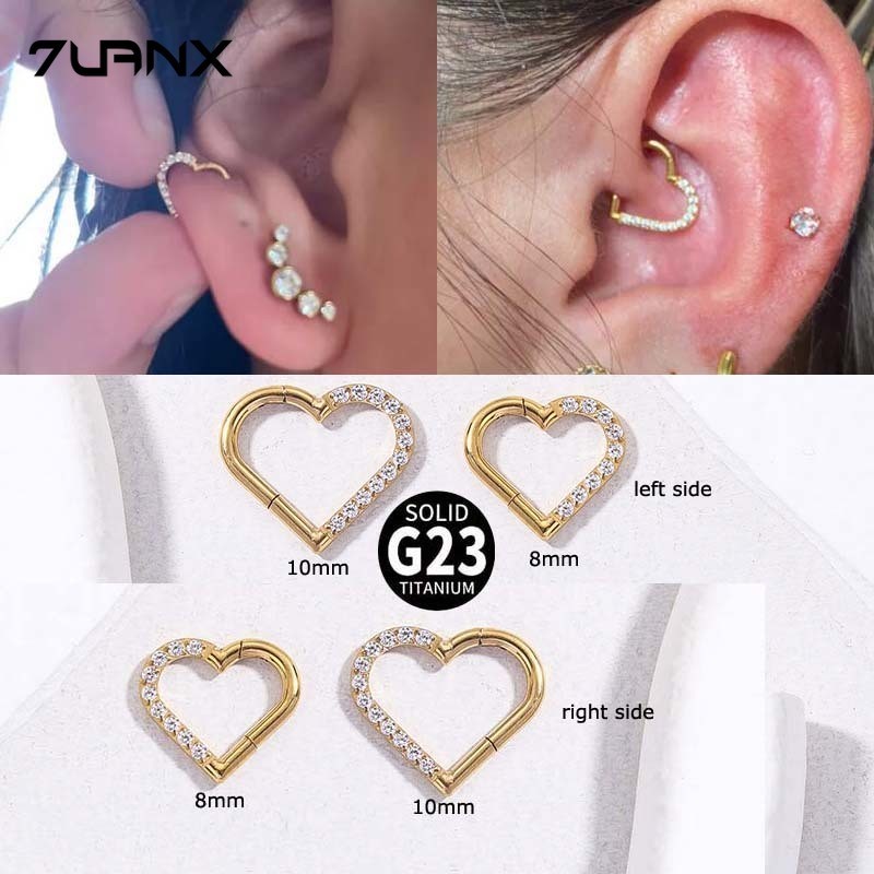 1 ชิ้นรูปหัวใจ G23 ไทเทเนียมเพทาย 16Gauge กระดูกอ่อนต่างหูสด Daith Rook Helix เจาะ Hypoallergenic Silver Gold สี