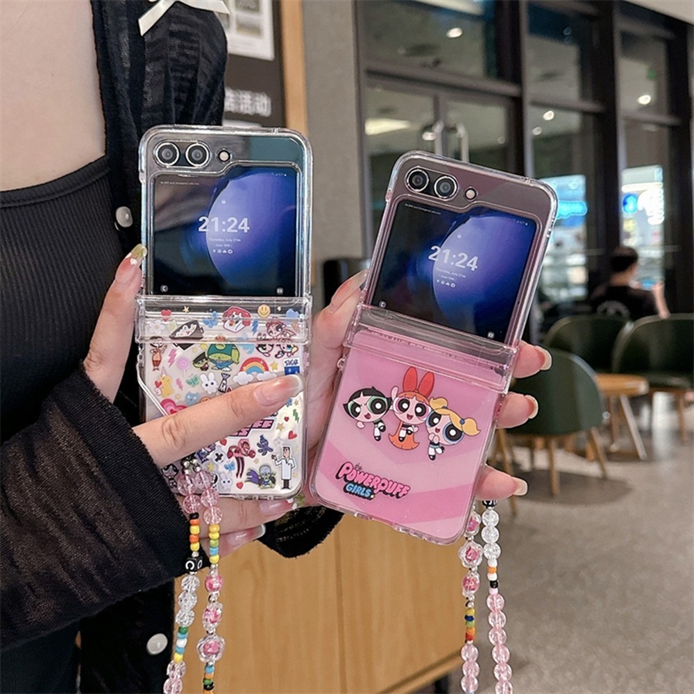 น่ารักสีชมพูปลอกสําหรับ Samsung Galaxy Z Flip 7FE 7 6 5 4 ตลกคลาสสิก Zflip7 Flip4 Flip5 Flip6 Flip7FE เชือกเส้นเล็กเคสโทรศัพท์