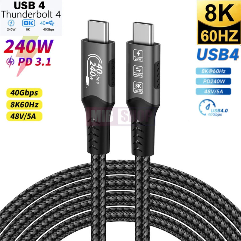 8k USB 4 ประเภท C สาย 40Gbps 240W PD3.1 QC4.0 สําหรับ 15 Pad Samung แล็ปท็อป Thunderbolt 4 Super Fast สายชาร์จ Thunderbolt3 USB C ถึง C ข้อมูล Transfer