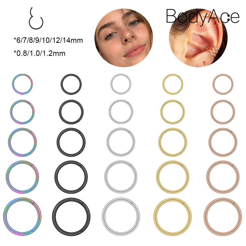 Bodyace สีสันจมูก Clicker สแตนเลส Nostrail แหวน 1PC Septum เจาะสไตล์พื้นฐานเครื่องประดับเจาะ