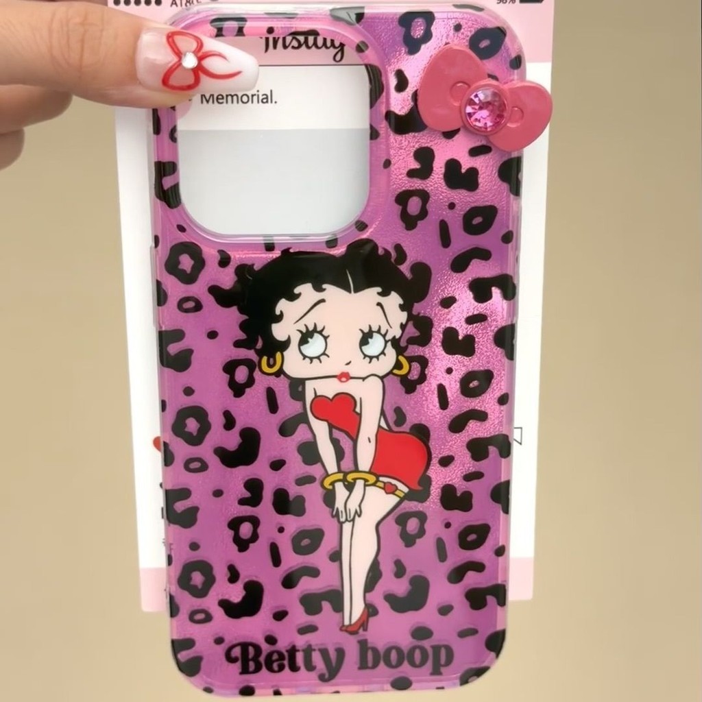 Insน่ารักเสือดาวพิมพ์betty Appleตรงขอบเคสโทรศัพท์แบบนุ่มเหมาะสําหรับIphone15/14/12/13/11Promaxสไตล์ใหม่X/XS/XRป้องกันสาว