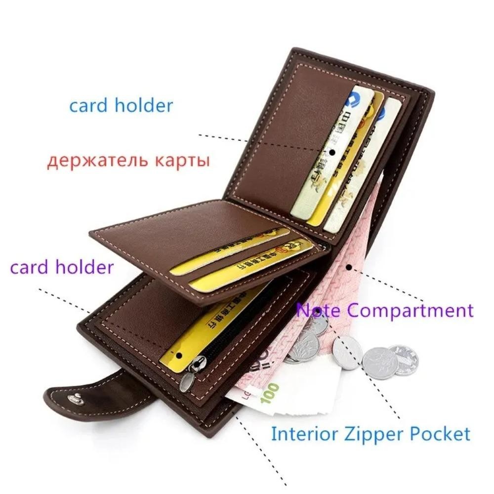 Uumir กระเป๋าสตางค์ใบสั้น, พร้อม Hasp Multi Slot Mashed Wallet, Fashion Large Capacity PU Leather Coin Purse Men ราคา ถูกที่สุด ดีลบีเคเค แกลเลอรีภาพที่ 4