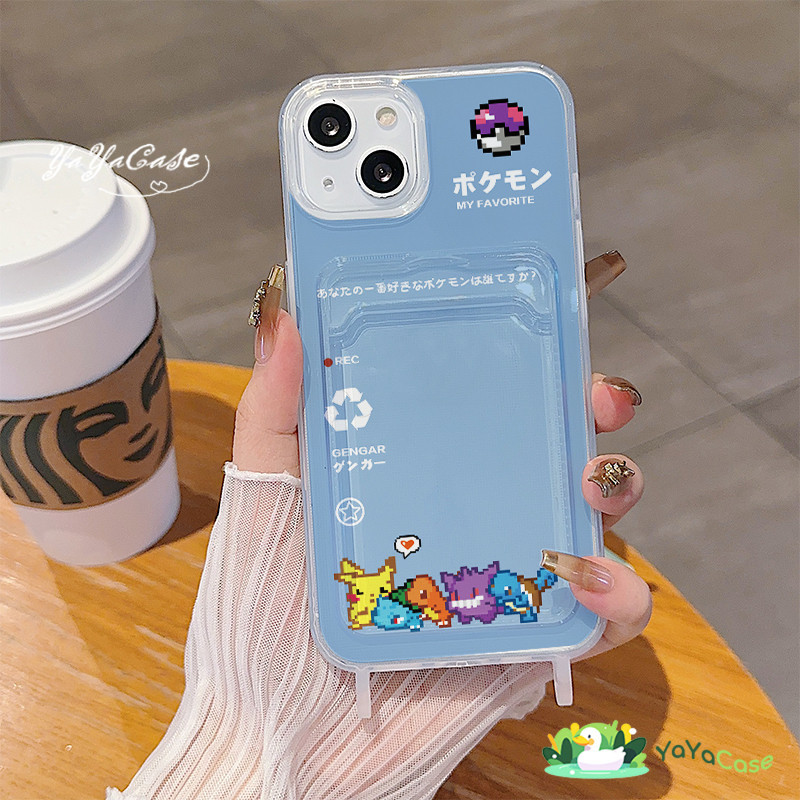 สำหรับ iPhone11 13 Cute Case For เคสไอโฟน14 15 12 pro max 7 8 14 15 Plus X XR XS Max โปเกมอน สไตล์ โปร่งใส ซองการ์ด เคส
