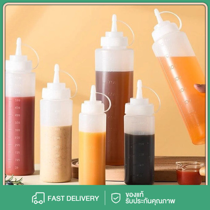 ขวดบีบซอส วัสดุ PE เกรดอาหาร มีฝาปิด มีให้เลือก 4ขนาด 240ml-1000ml Sauce bottle