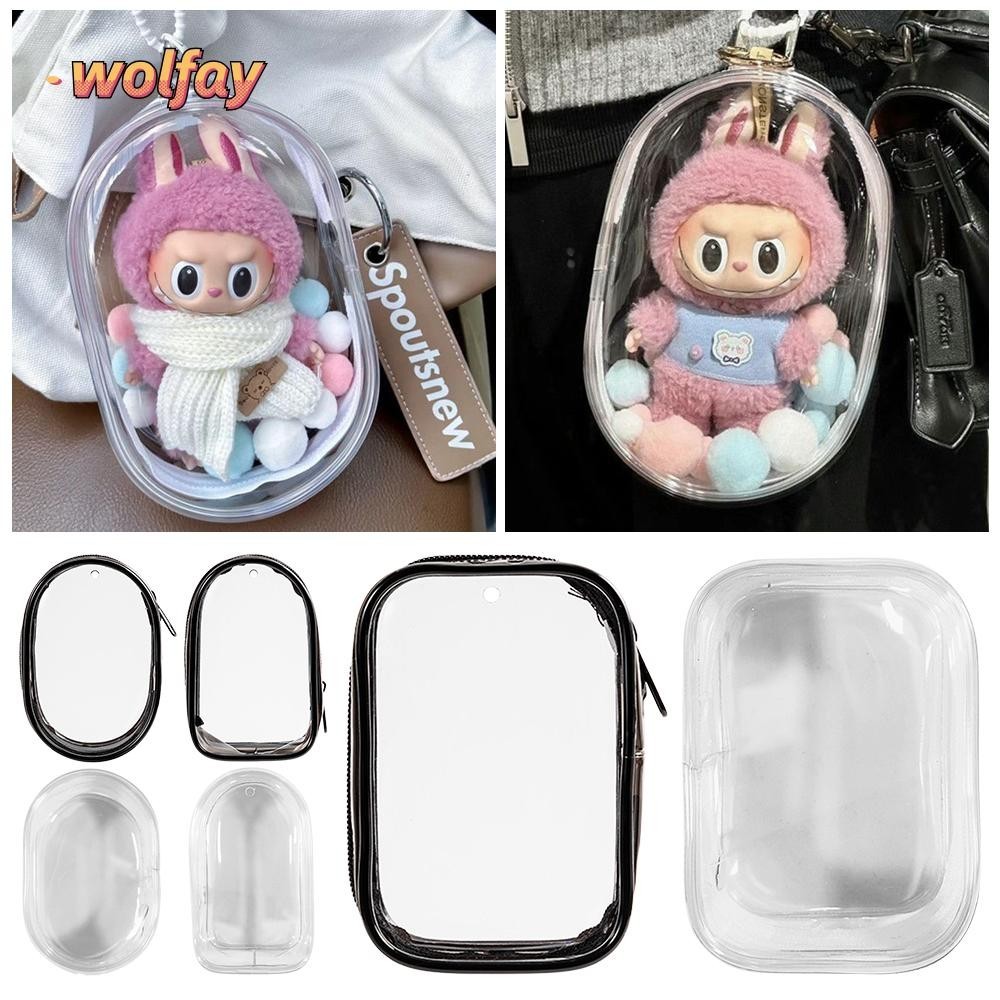 Wolfay Labubu Storage , กระเป๋าตกแต่งตุ๊กตา Bubble Mart กระเป๋าเก็บ, กล่องใสทนทาน Mini Doll Display Box