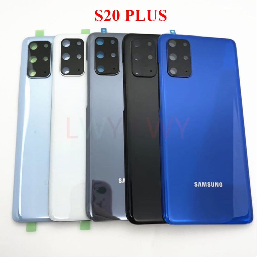สําหรับ Samsung Galaxy S20 Plus G985 G985F ฝาหลังแบตเตอรี่แผงกระจกด้านหลังประตูพร้อมเลนส์กล้อง