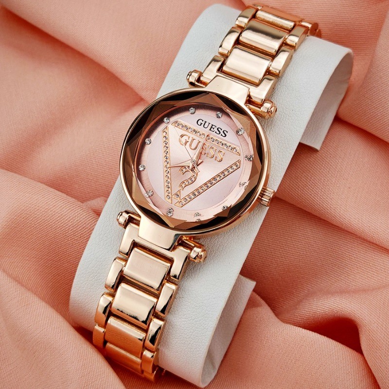 ผู้หญิงหรูหราแฟชั่นลําลอง Guess สแตนเลสนาฬิกาควอทซ์ Jam Tangan Wanita