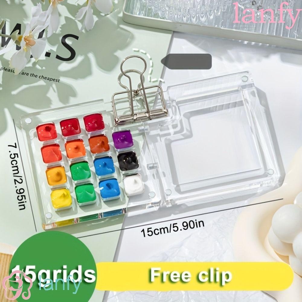 แลนฟี่ จานสีสีน้ํา,กล่องใส่เม็ดสีสีขนาดเล็กแบบพับได้,อุปกรณ์ศิลปะแบบพกพา8/15ตารางอะคริลิกล่องเปล่าสีนักเร