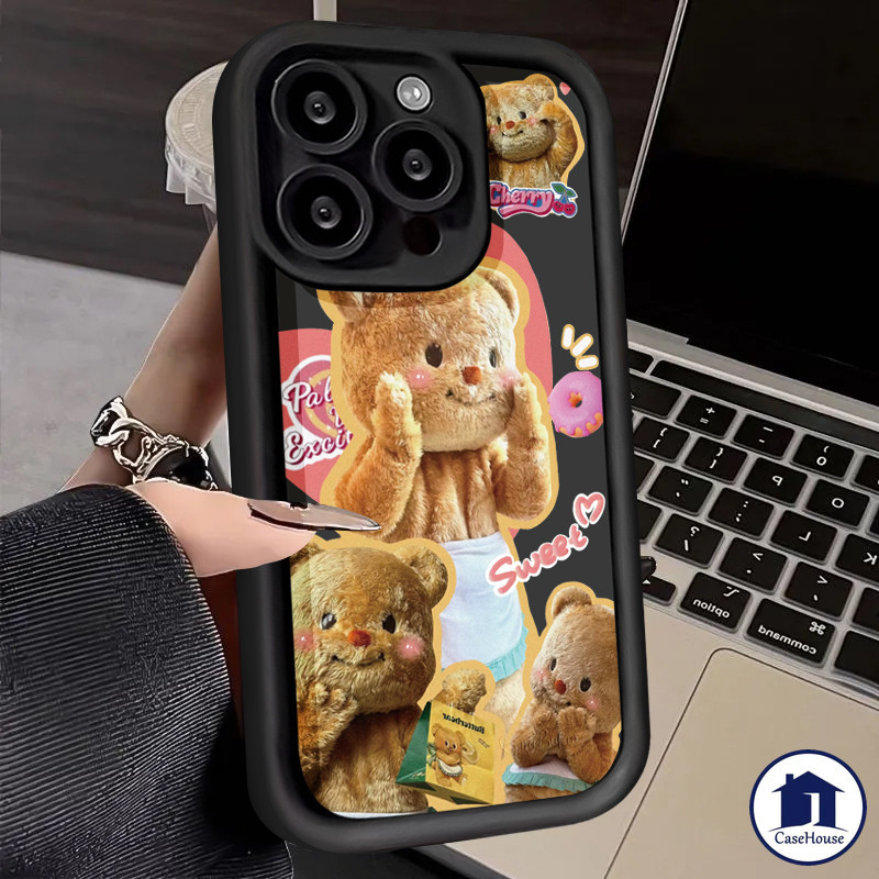 เคสหมีเนยน่ารักนุ่มเข้ากันได้สำหรับ Redmi 9A 9C 13C 12C 12 A1 10A 9 9T 10 Note 11 13 12 10C 10 9 8 Pro POCO X6 M3