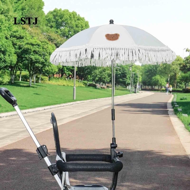 [Lstjj] Parasol Clip on Sun Rain Protection Tassel Adjustable Folding with Clamp