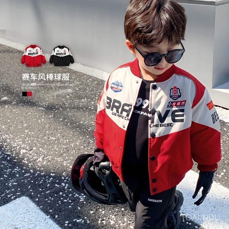 เสื้อแจ็คเก็ตแบบใหม่สไตล์ตะวันตกเสื้อแจ็คเก็ตเด็กชายรุ่นฤดูใบไม้ผลิและฤดูใบไม้ร่วงสีแดง2023สำหรับเด็กผู้หญิงเสื้อแจ็คเก็ตชุดมอเตอร์ไซค์ชุดเบสบอล jgxo
