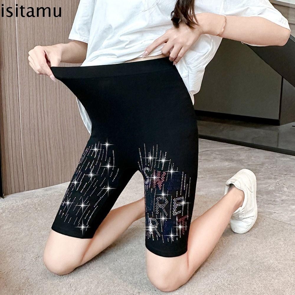 Isitaft ผู้หญิง Rhinestone เลกกิ้ง, Tights Elastic Hip Lift กางเกงขาสั้นโยคะ, Elastic Streetwear กางเกงยืดไม่มีรอยต่อคริสตัลกางเกงโยคะสาว