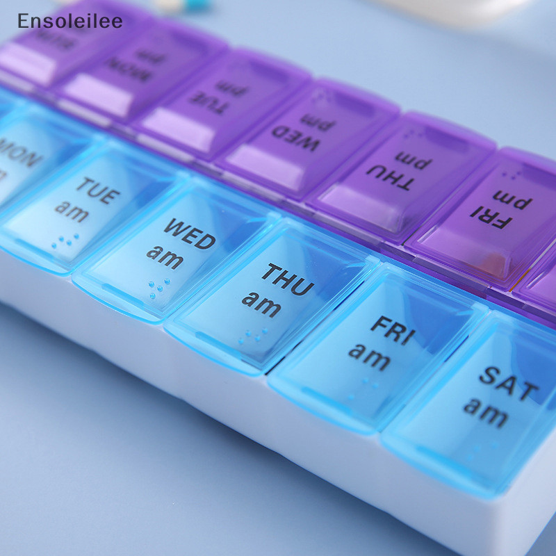 Ensoleilee Pill Box Case 7 Day Weekly Medicine Storage Box Double Row 14grid Tablte Dispenser Organizer เปิดฝา First-Aid Kit คอนเทนเนอร์ใหม่