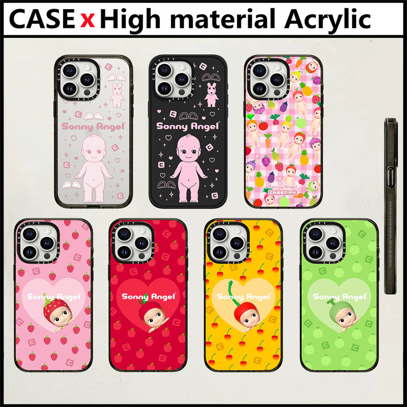 Casetify Sonny Angel Heavenly Angel สตรอเบอร์รี่ iPhone สําหรับ 11 12 13 14 15 Pro Max 15 Plus อะคริลิคพลาสติก TPU ตัวอักษรด้านข้างกันกระแทกฝาครอบโทรศัพท์กลับ INS สไตล์ปลอก