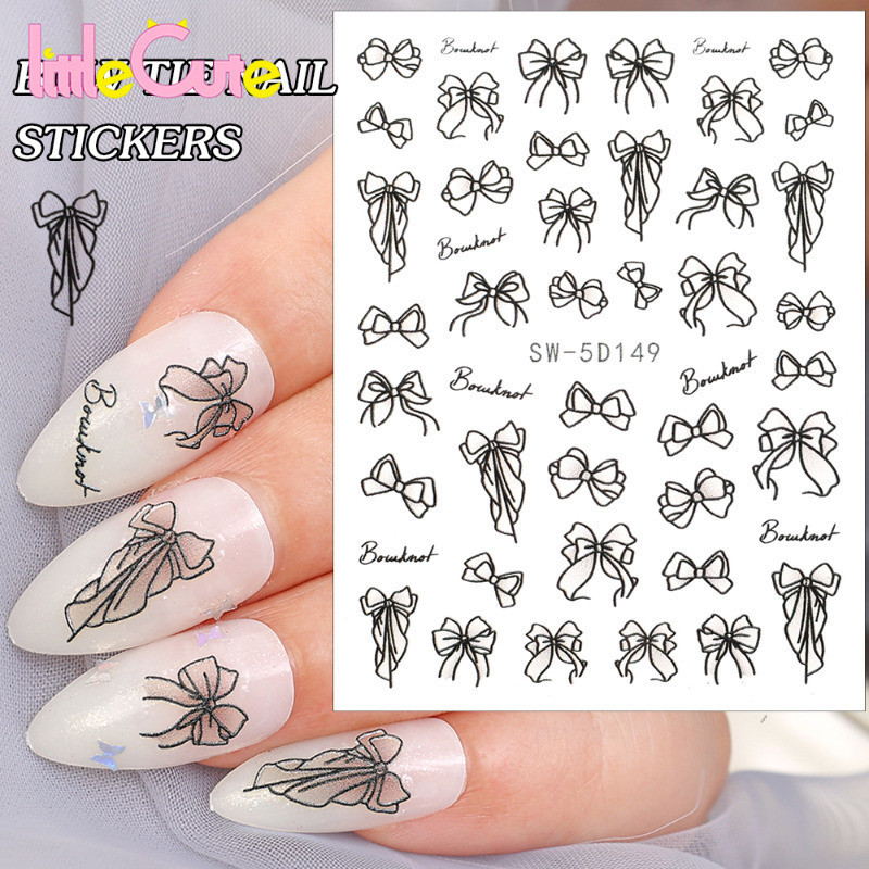 สติ๊กเกอร์ติดเล็บริบบิ้นโบว์ - สติ๊กเกอร์ตกแต่งเล็บ DIY - สติ๊กเกอร์ริบบิ้นผีเสื้อสีดํา - ตัวเลื่อนแต่งเล็บ 3D - น่ารัก หวาน Y2K, Ins - สติ๊กเกอร์ติดเล็บแบบมีกาวในตัว