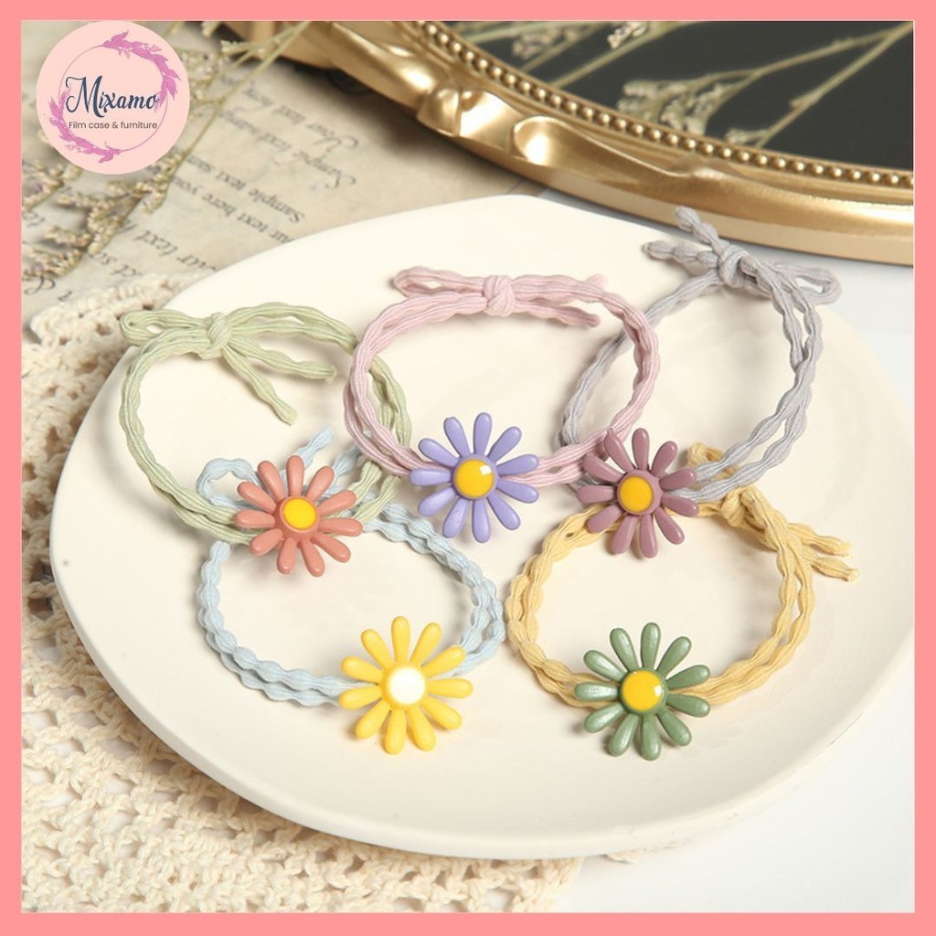--MXM--ยางรัดผมดอกไม้ (ขายเป็นเส้น) ดอกเดซี่ สไตล์เกาหลี คละสี #M-0030